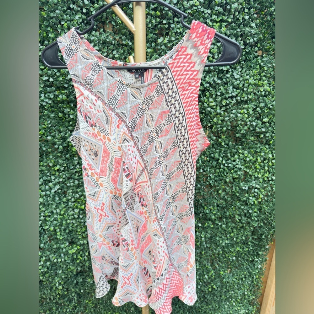 Nic + Zoe Multi Print Tunic Tank Blouse Top Size Medium
